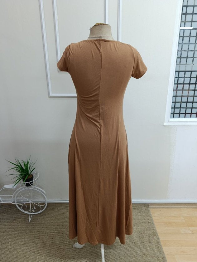 Rochie lungă din viscoză, cu mânecă scurtă și decolteu în V, pentru femei, 36797