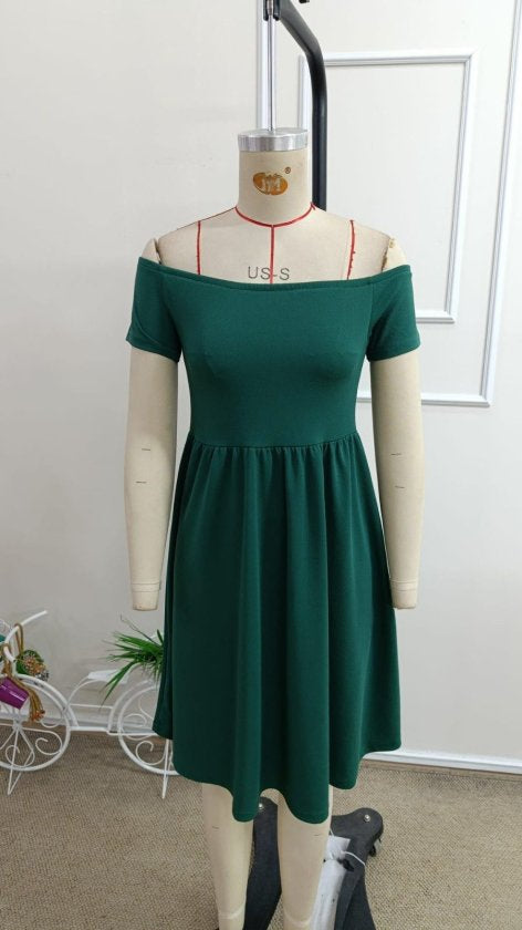 Rochie Scurtă din Crepon Janjan pentru Femei, Guler Madonna, Mâneci Scurte, 35115