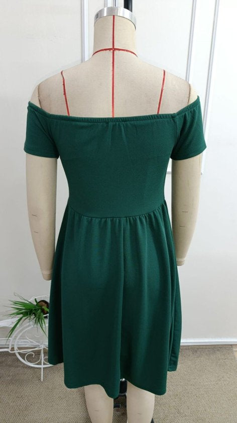 Rochie Scurtă din Crepon Janjan pentru Femei, Guler Madonna, Mâneci Scurte, 35115