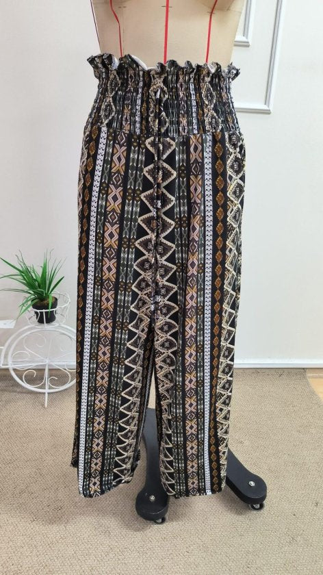 Pantalon Lungă din Suprem pentru Femei, Talie Înaltă, Șiret la Talie, Model Imprimat, 35118