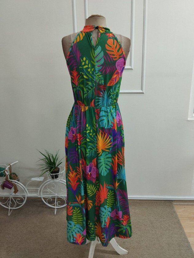 Kadın Omuzlardan Açık Daire Yaka Desenli Maxi Süprem Elbise, 35186