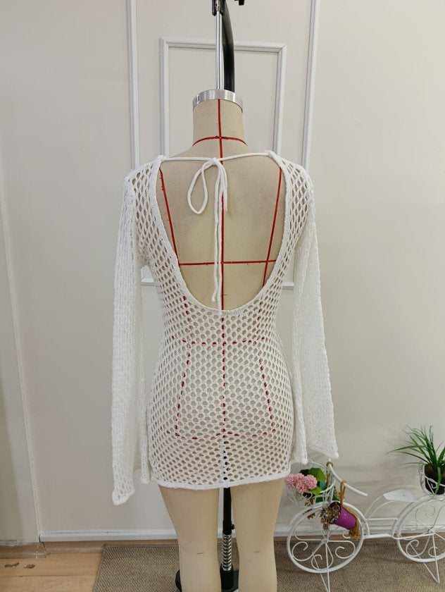 Rochie de plajă Pareo tricot cu decolteu din spate pentru femei, 37294