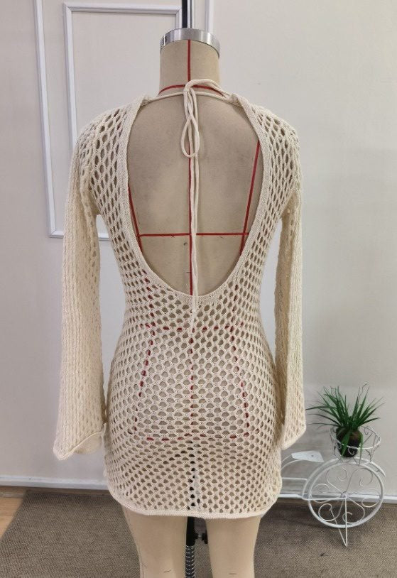 Rochie de plajă din tricot pălărieț cu decolteu din spate, 37296