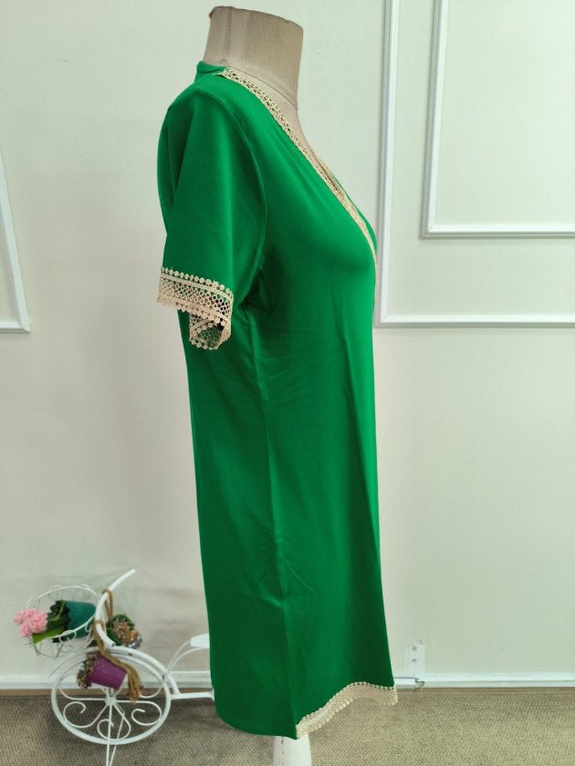 Rochie din Viscon, Femeie, Mânecă Scurtă, Gât V, Detaliu Dantelă, Lungime Scurtă, 36715