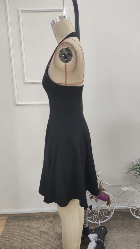 Rochie scurtă din neopren pentru femei cu bretele de gât, gât geometric, 37556
