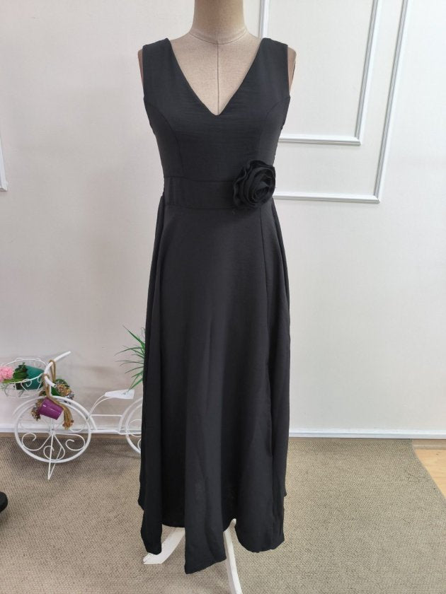 Rochie lungă de damă cu bretele, decolteu adânc în V și șliț, 35302