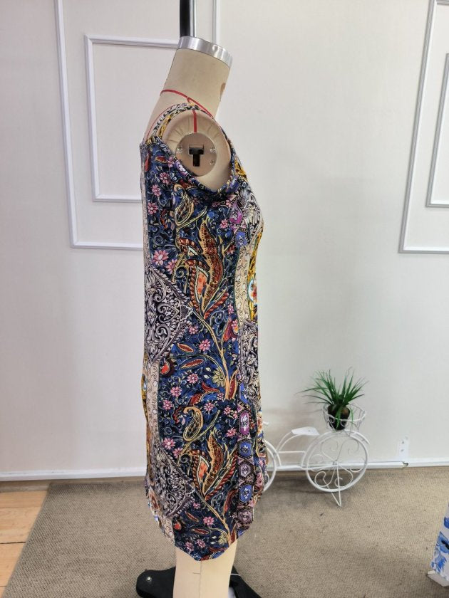 Rochie supreme scurta pentru femei cu bretele pe umeri si model desenat, 35416