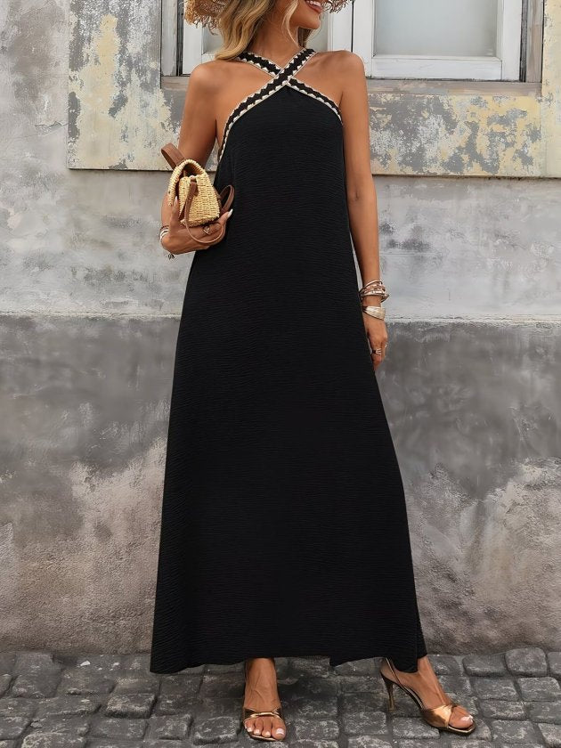 Rochie crep Janjan lunga pentru femei cu elastic diagonal in fata si umerii goi, 35429