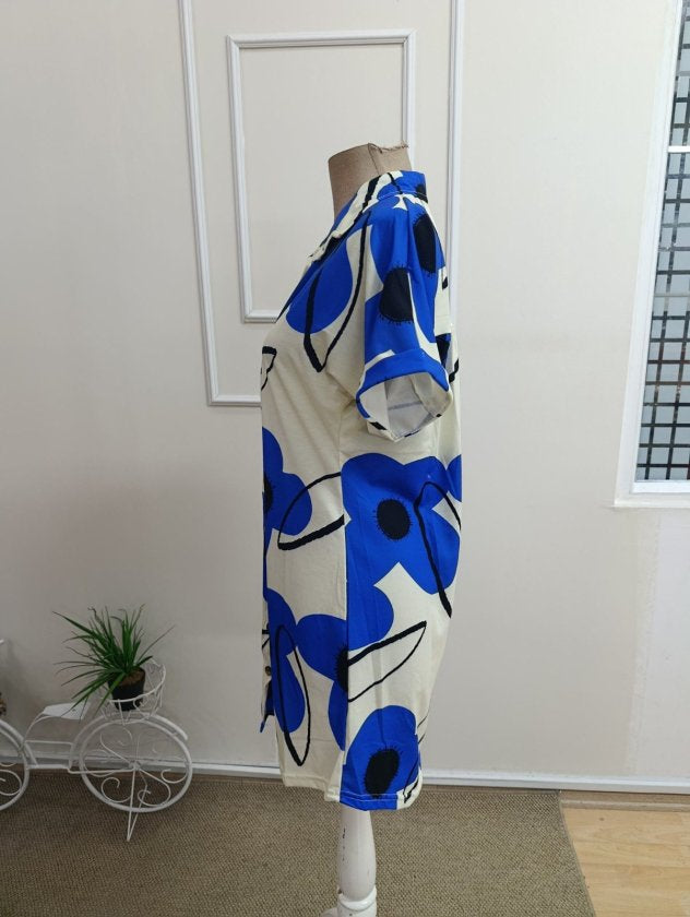 Rochie supreme scurta pentru femei cu maneca scurta, guler si model floral, 35542