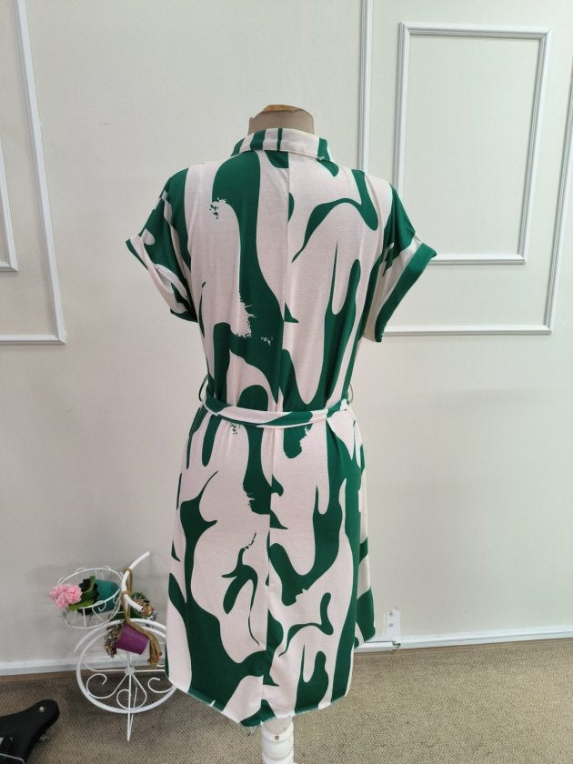 Rochie supreme midi pentru femei cu maneca scurta, guler turc, snur la talie, 35602