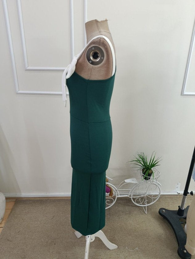 Rochie crep Janjan midi pentru femei cu o singura bretela, o funda pe cealalta umar, 35606