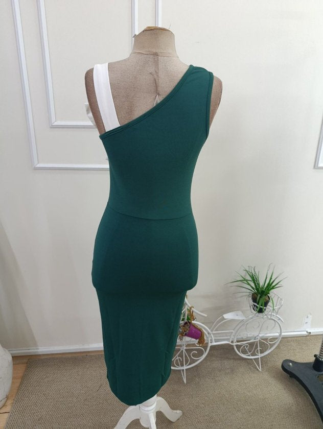Rochie crep Janjan midi pentru femei cu o singura bretela, o funda pe cealalta umar, 35606