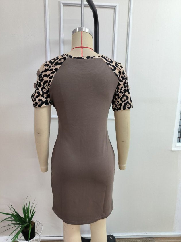 Rochie modal scurta pentru femei cu maneca scurta, guler rotund, snur decorativ pe umeri, 35730