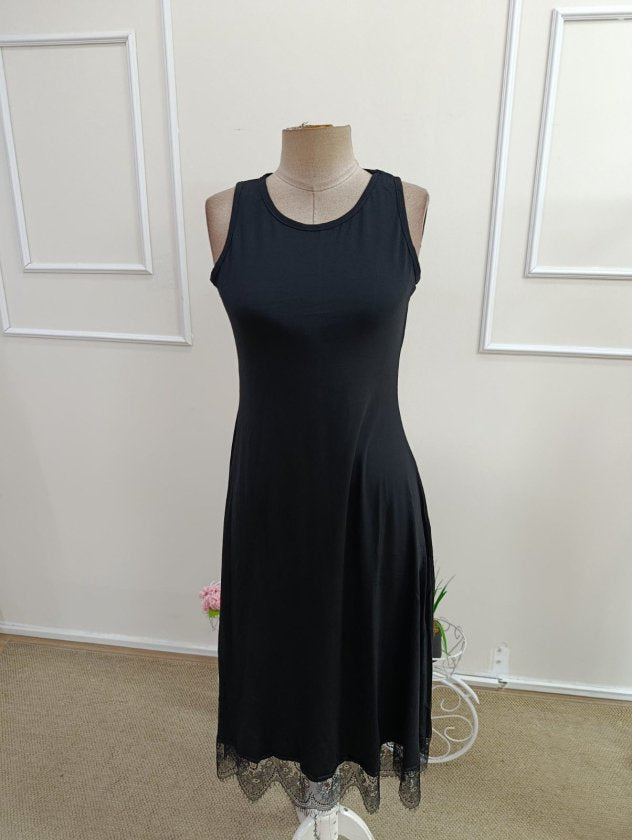 Rochie Midi de Damă cu Bretele, Guler Rotund și Dantelă la Tiv, 35765