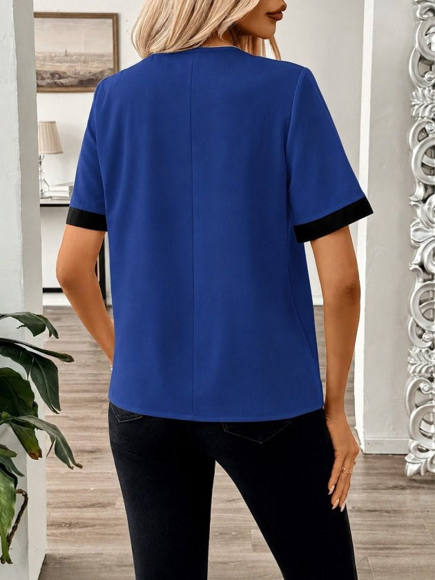 Bluz Dubai pentru femei cu maneca scurta, guler asimetric, nasturi si detalii, 35799
