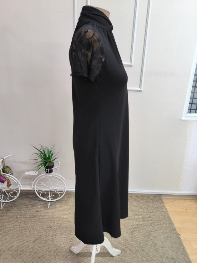 Rochie de damă midi din crep janjan, cu mânecă scurtă și decolteu cu șnururi încrucișate, 35830