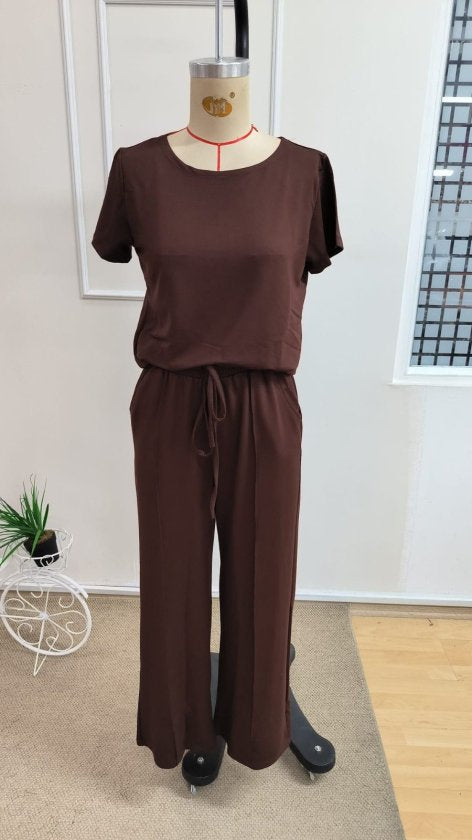 Set din doi piese pentru femei, bluză și pantalon, din viscoză două fire, guler rotund, 35857