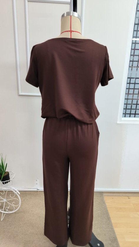 Set din doi piese pentru femei, bluză și pantalon, din viscoză două fire, guler rotund, 35857