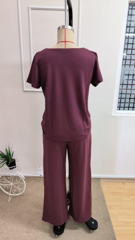 Set din doi piese pentru femei, bluză și pantalon, din viscoză două fire, guler rotund, 35859