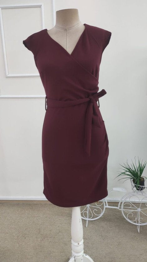 Rochie scurtă din crepe pentru femei, mânecă scurtă, cu curea la talie, buznuire, 35916