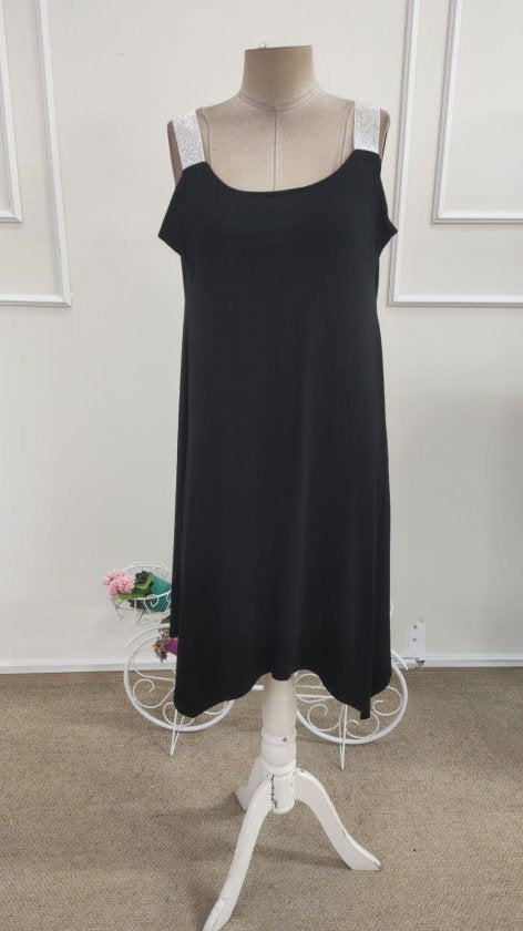 Rochie midi din viscoză pentru femei, bretele, guler rotund, detaliu croit asimetric, 35981