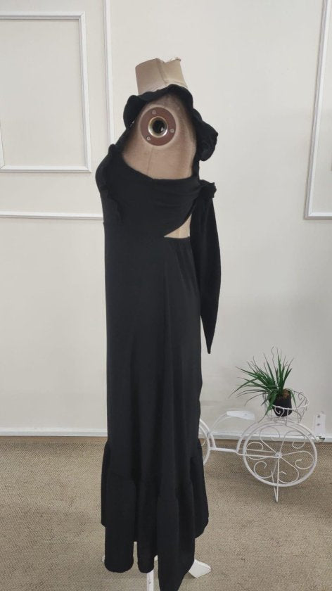 Kadın Askılı Fırfırlı Kare Yakalı Sırttan Bağlamalı Midi Aerobin Midi Elbise, 35994