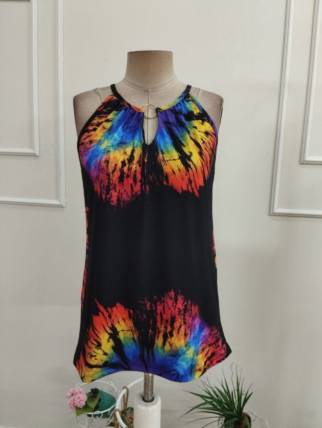 Bluză din bumbac pentru femei, mânecă lungă, detaliu inel la gât, model leopard, 36094