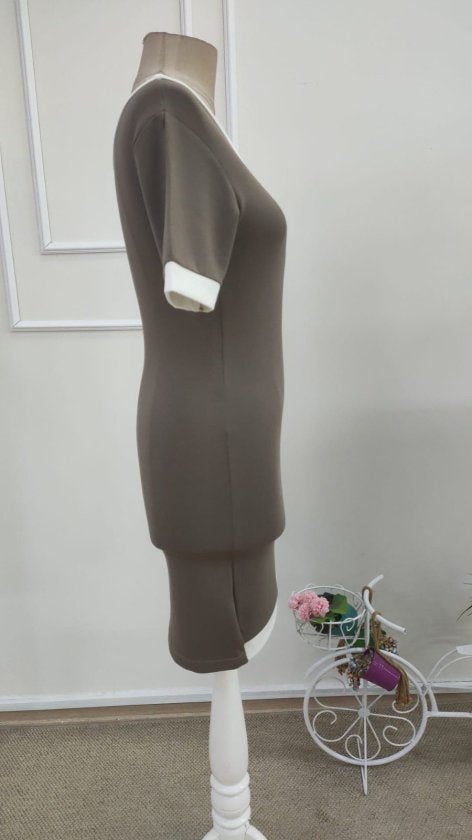 Rochie din modal pentru femei, mânecă scurtă, guler asimetric cu detaliu bandă și accesoriu, 36103