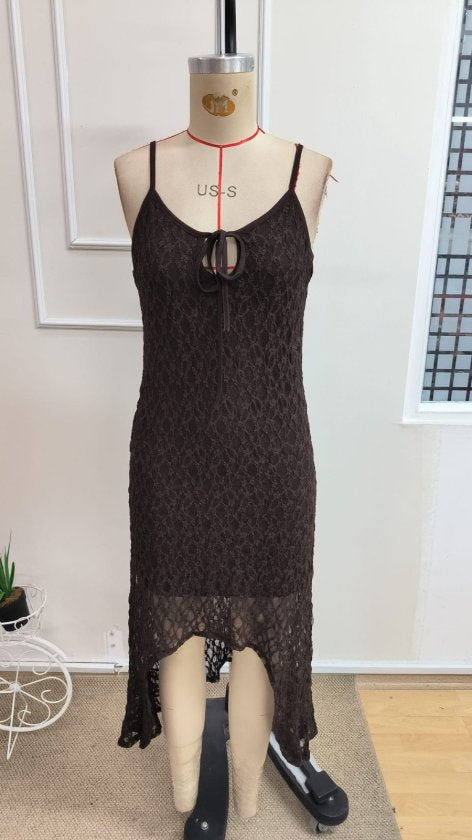 Rochie midi asimetrică din dantelă, cu decolteu în V și căptușeală, pentru femei, 36205