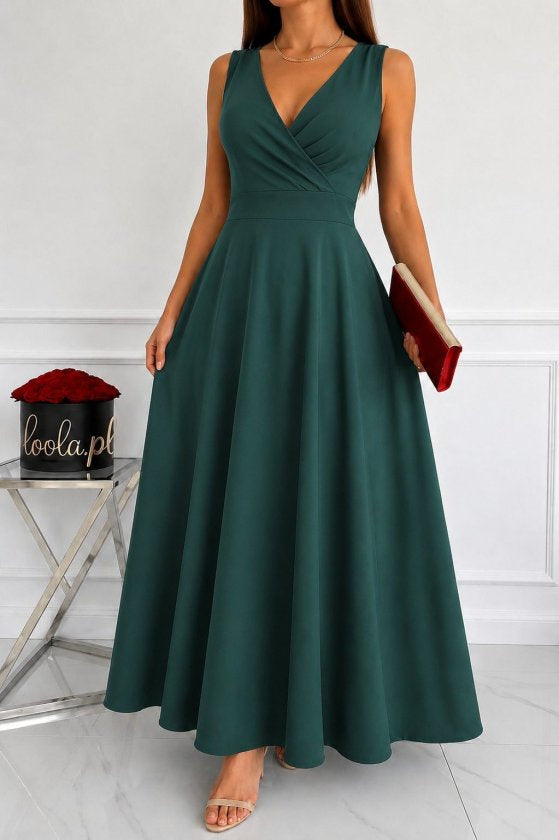 Rochie maxi din crep janjan cu bretele și decolteu petrecut pentru femei, 36345