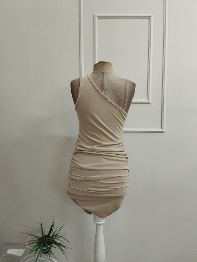 Rochie mini din crep importat cu bretela unui singur umar, umar deschis cu cristale, 36474