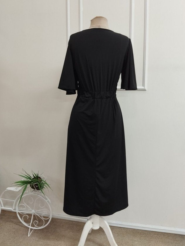 Rochie midi din Sandy cu mânecă scurtă, detalii sarmal pe față, cu deschizătură pe laturi, 36502