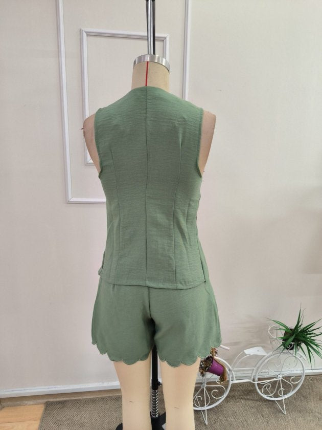 Kadın Askılı V Yakalı önden Düğmelı Bluz Ve Short Ikli Takım, 36547