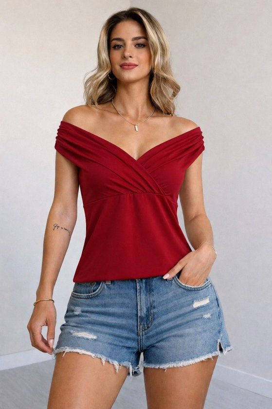Bluza din Sandy cu guler Madonna, detalii cu drapaje, 36587