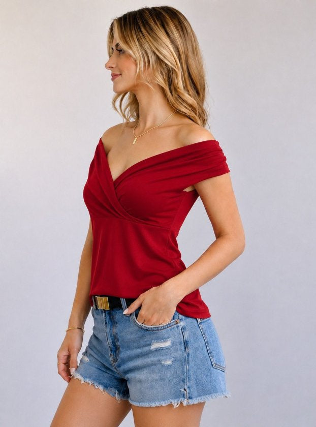 Bluza din Sandy cu guler Madonna, detalii cu drapaje, 36587