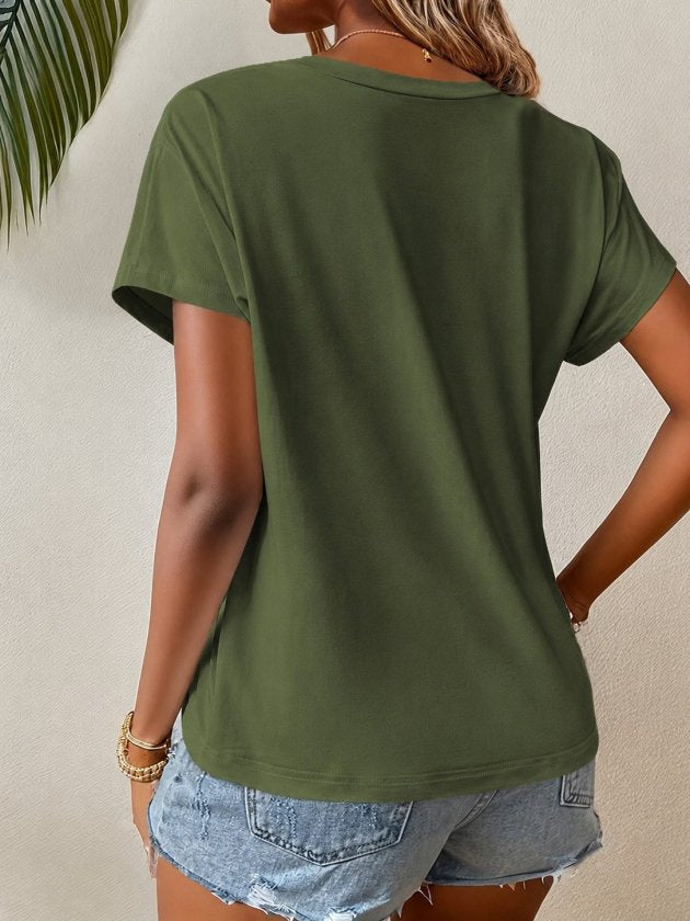 Bluza din viscon cu mânecă scurtă, guler rotund, croial asimetric cu detalii, 36637