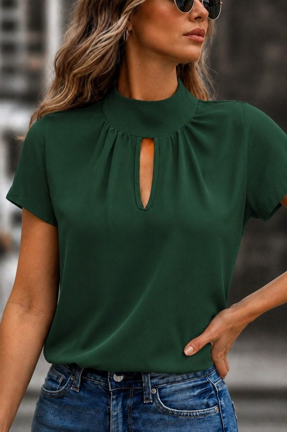 Bluza din Sandy cu mânecă scurtă, guler marinar, detaliu în formă de picătură, 36659