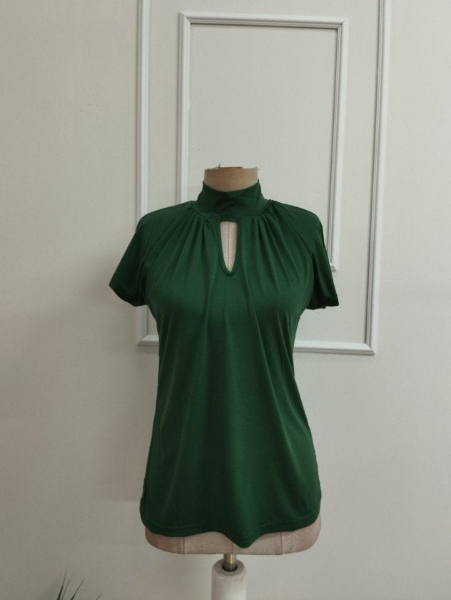 Bluza din Sandy cu mânecă scurtă, guler marinar, detaliu în formă de picătură, 36659