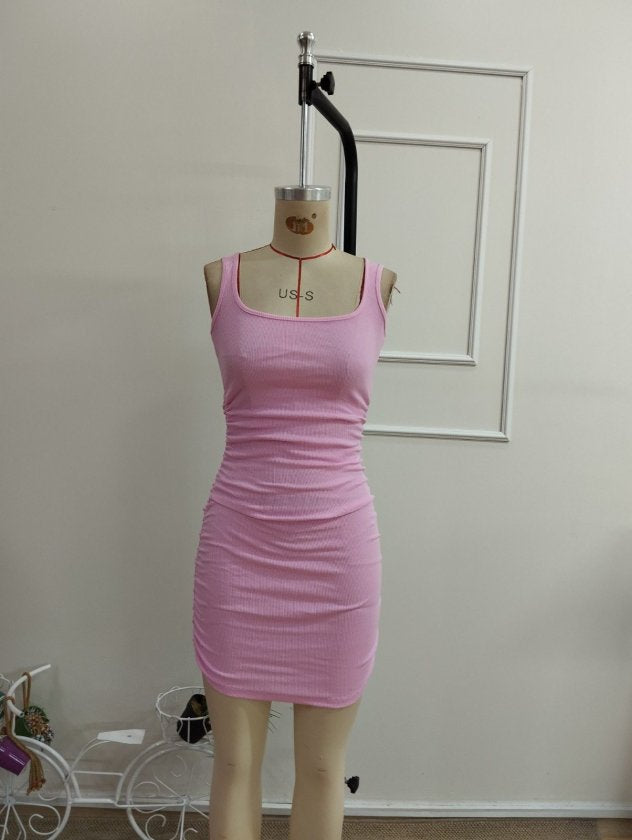 Rochie mini din rib cu bretele, guler rotund, 36677