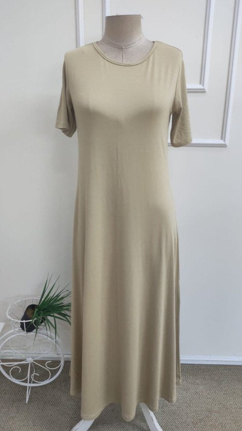 Rochie lungă din viscon cu mânecă scurtă, guler rotund, 36686