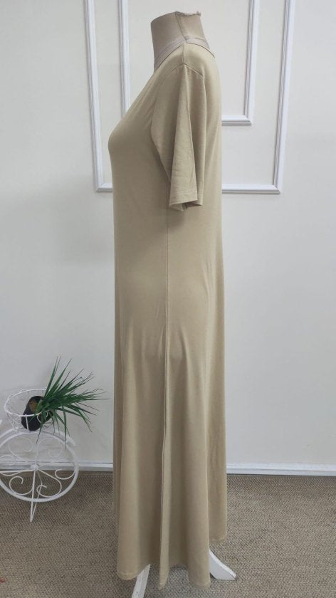 Rochie lungă din viscon cu mânecă scurtă, guler rotund, 36686
