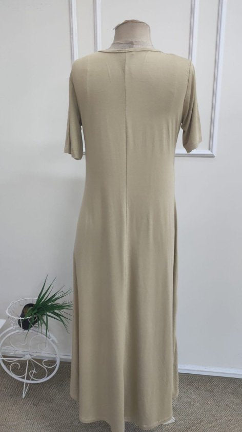 Rochie lungă din viscon cu mânecă scurtă, guler rotund, 36686