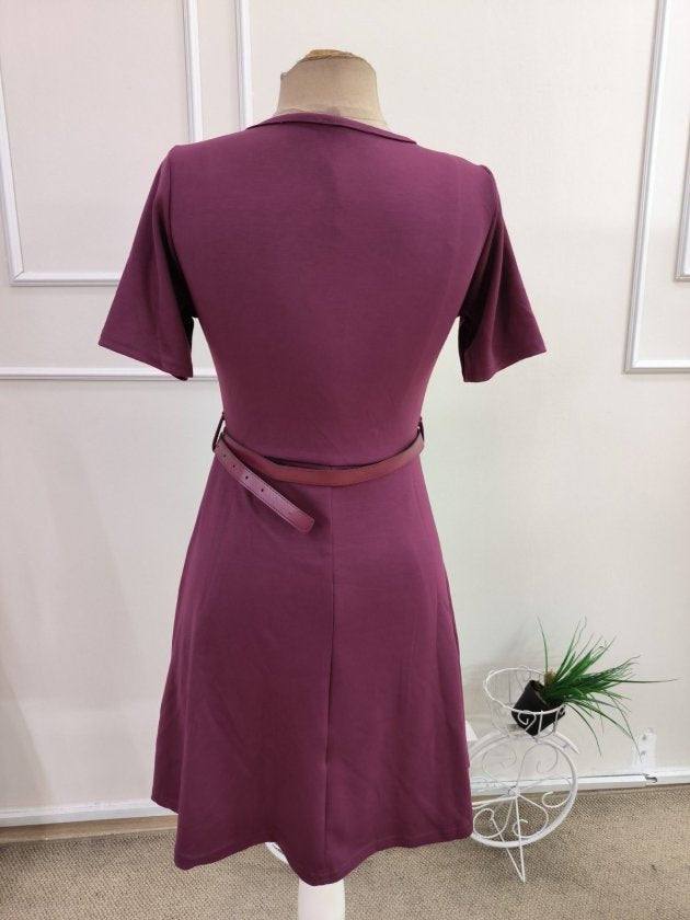 Rochie din Modal, Femeie, Mânecă Scurtă, Cu Centură la Talie, 36733
