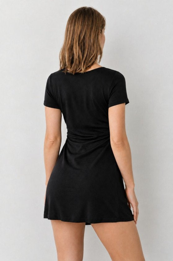 Rochie din Viscon, Femeie, Mânecă Scurtă, Gât Adânc Încrucișat, Lungime Scurtă, 36742