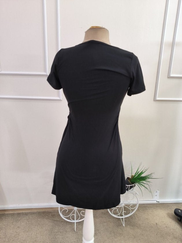 Rochie din Viscon, Femeie, Mânecă Scurtă, Gât Adânc Încrucișat, Lungime Scurtă, 36742