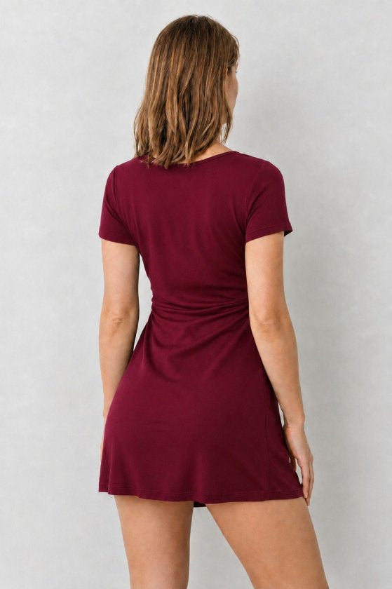 Rochie din Viscon, Femeie, Mânecă Scurtă, Gât Adânc Încrucișat, Lungime Scurtă, 36743