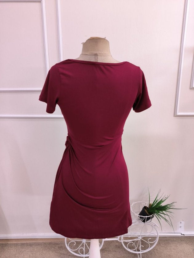 Rochie din Viscon, Femeie, Mânecă Scurtă, Gât Adânc Încrucișat, Lungime Scurtă, 36743