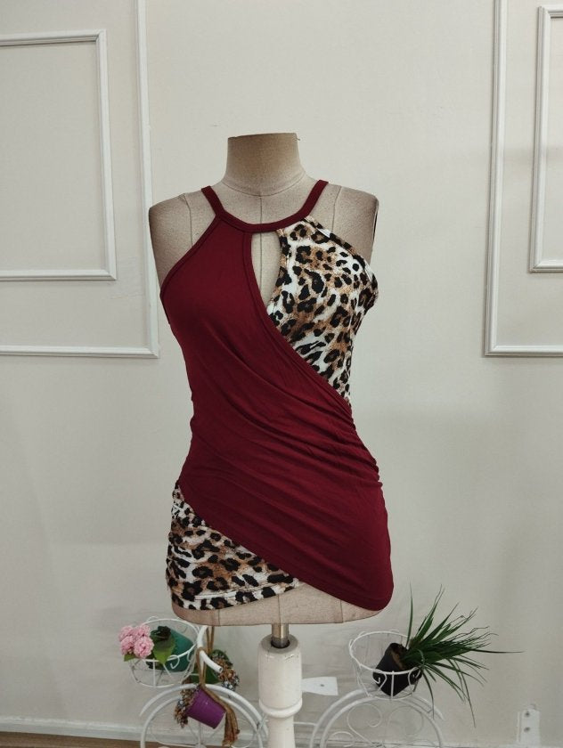Bluză din Viscon, Femeie, Gât Rotund, Model Leopard pe o Parte, 36832