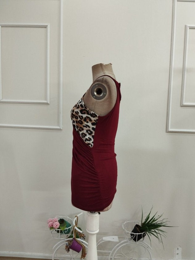Bluză din Viscon, Femeie, Gât Rotund, Model Leopard pe o Parte, 36832