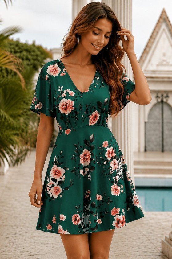 Rochie scurtă Supreme pentru femei, cu mânecă scurtă, decolteu în V și model, 36857
